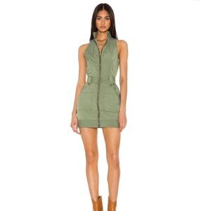 Superdown Olive Green Sleeveless Zip-Front Mini Dress